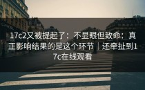 17c2又被提起了：不显眼但致命：真正影响结果的是这个环节｜还牵扯到17c在线观看