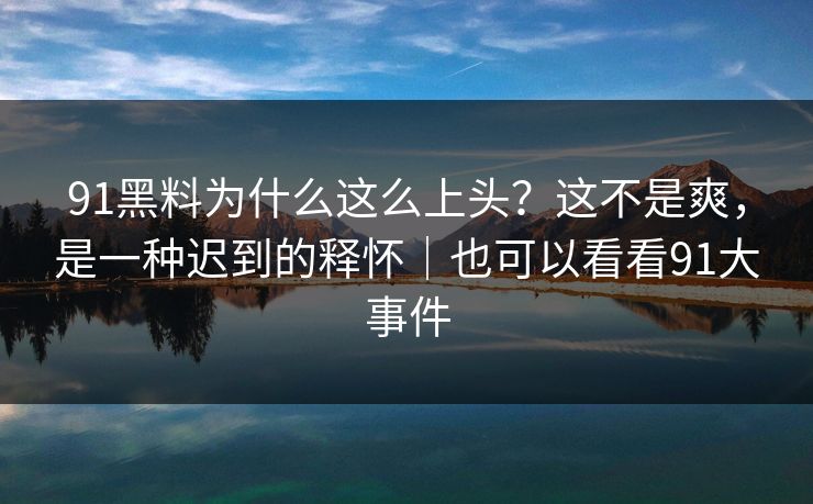 91黑料为什么这么上头？这不是爽，是一种迟到的释怀｜也可以看看91大事件