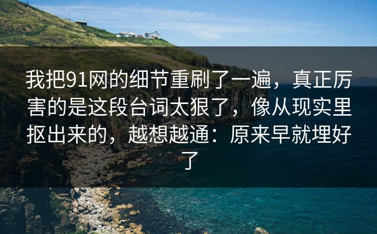 我把91网的细节重刷了一遍，真正厉害的是这段台词太狠了，像从现实里抠出来的，越想越通：原来早就埋好了