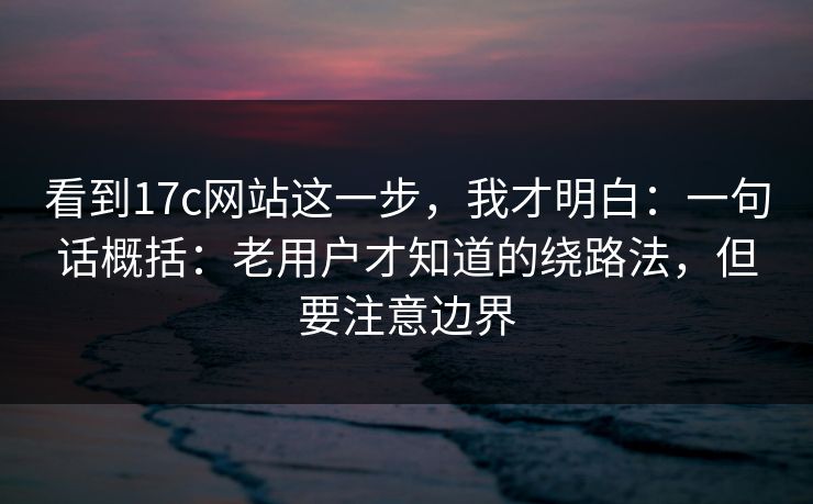 看到17c网站这一步，我才明白：一句话概括：老用户才知道的绕路法，但要注意边界  第1张